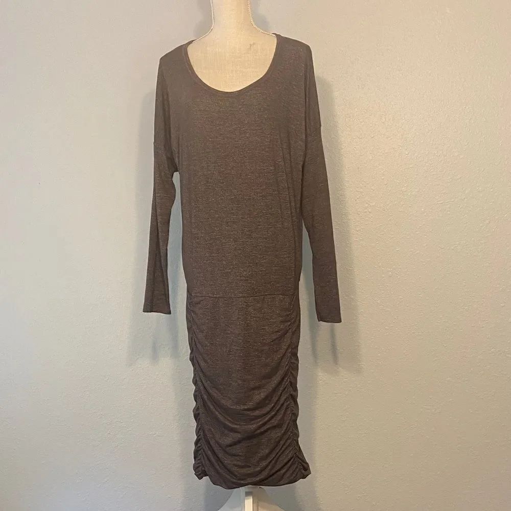 Athleta Shimmery Brown Tulip Ruched Long Sleeve Dress Size Large Tall